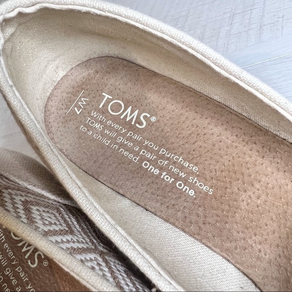 Toms Stella Beige Diamond Print Peep Toe Wedge Cork Heels - Picture 12 of 16